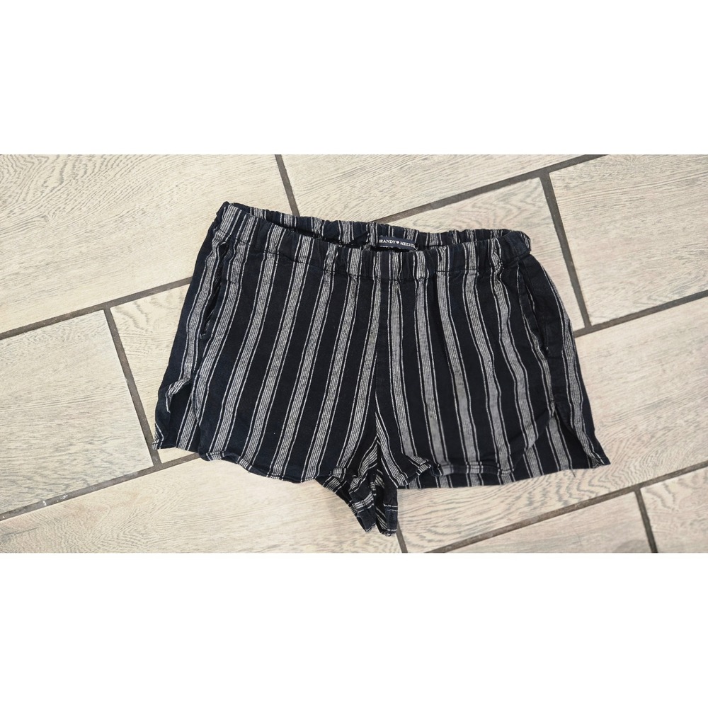 Brandy Melville Womens Navy Blue White Striped Cotton Elastic Waist Shorts-M
